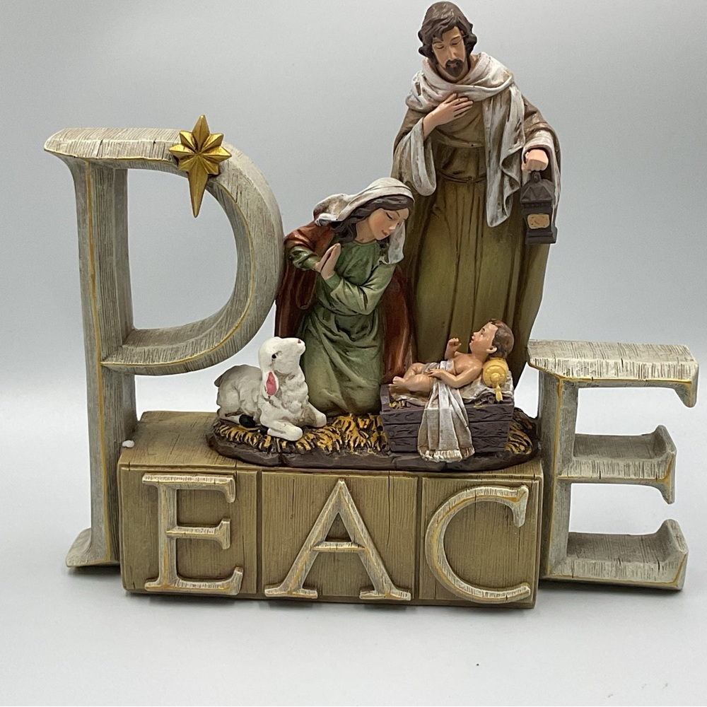 Peace Nativity Figure Holy Family Statue Christmas Christian Decor Jesus Elegant